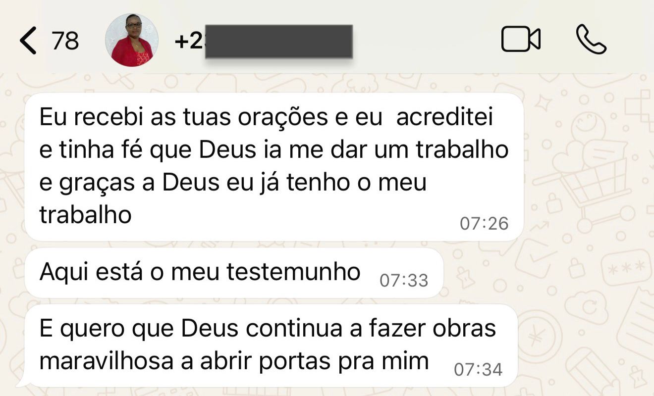 Mensagem de pessoa em Angola