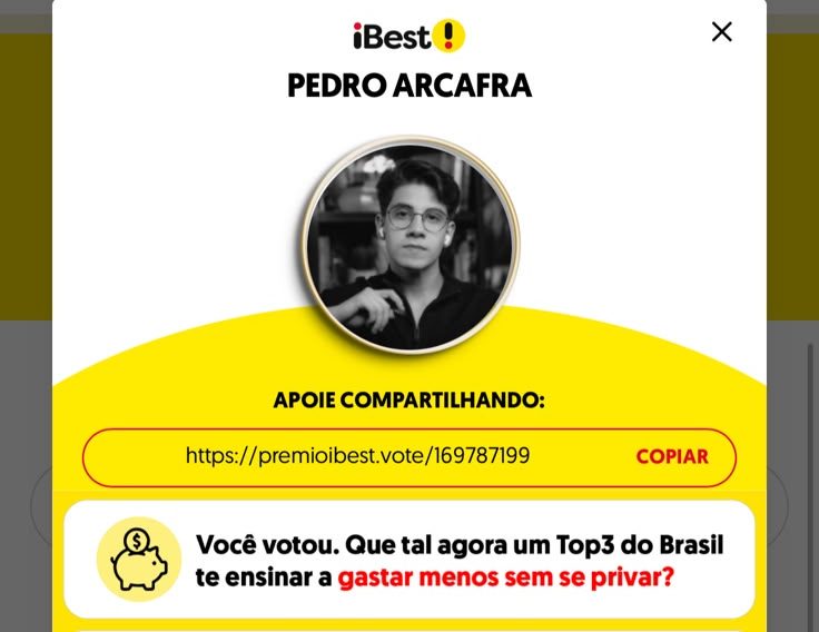 Passo 6: popup com botão COPIAR para compartilhar
